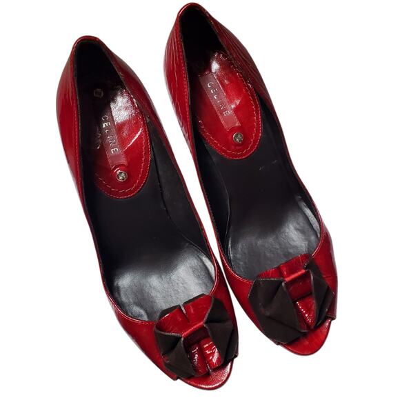 Celine Vampy Pumps Goth Pin-Up Red Patent Leather Black Carved Heel - 36.5 IT - Picture 3 of 11